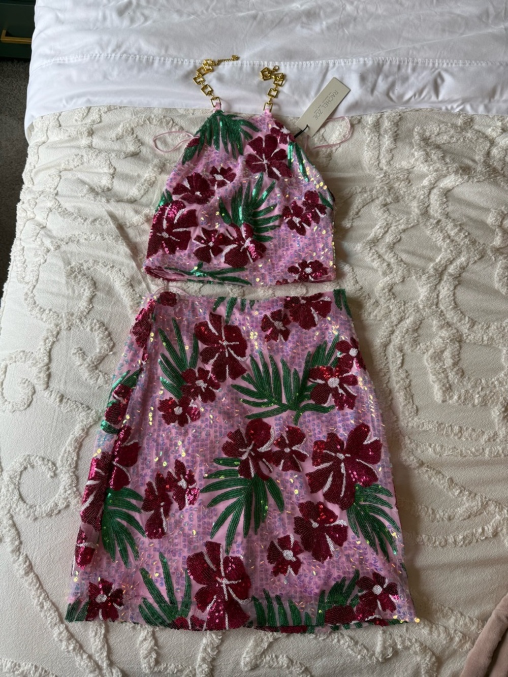 Rachel Zoe Hibiscus Sequin Skirt and Halter Set